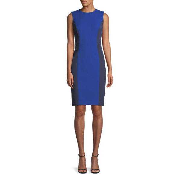 Milly Sleeveless Scuba Dress Colorblock Size 4 Fitted Career Black Blue $395 - Picture 1 of 13